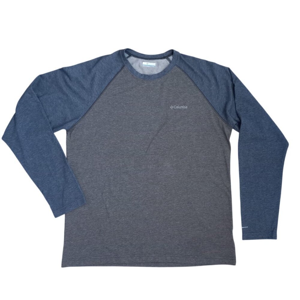 Columbia Gray & Blue Long Sleeve Athletic Shirt Men's Size L Logo Outdoor Tee